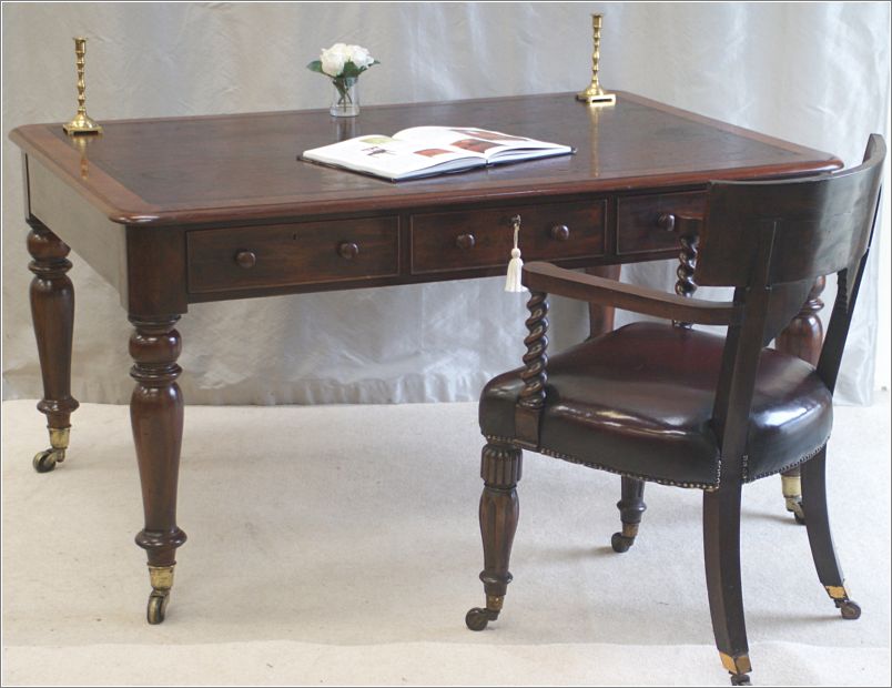3040 Antique William IV Mahogany Library Table and Chair 9024 (1)